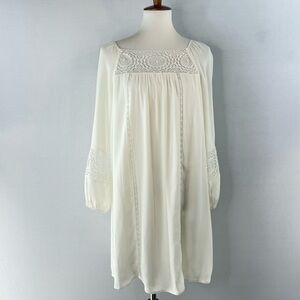 Joie Cream White Boho Mini Shift Dress with Lace Details